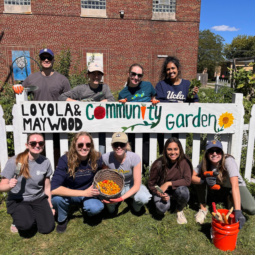 Students painting a fence at ENRICH Garden